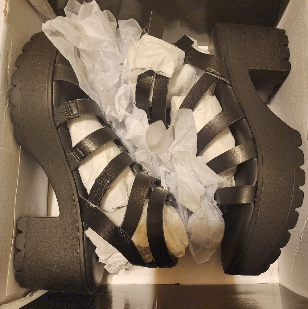 Torrid black strappy platform sandals 9.5 wide